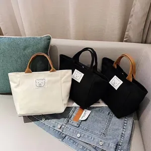 Small canvas tote bag for women, Japanese style casual handbag, lightweight cute lunch bag.