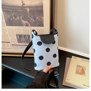 Chic polka dot linen crossbody bag, stylish small shoulder bag for daily casual wear.