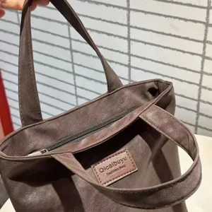Brown PU tote bag waterproof daily handbag casual lunch bag top handle shoulder bag women