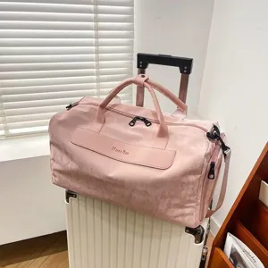 Pink travel duffel bag large capacity fitness gym bag waterproof lightweight weekend bag