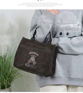 Grand sac à main PU cabas décontracté style minimaliste travail étudiant sac bento détail