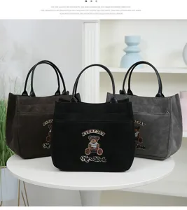 Grand sac a main en toile PU grande capacite pour etudiants de bureau sac bento