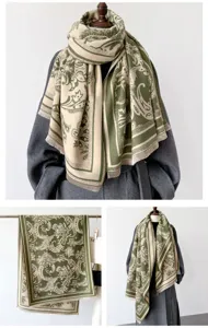 Women vintage green paisley winter scarf thick warm cashmere feel shawl wrap elegant 2024