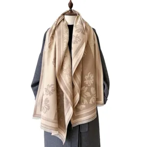 Women winter floral imitation cashmere scarf cozy thick warm shawl elegant fashion design