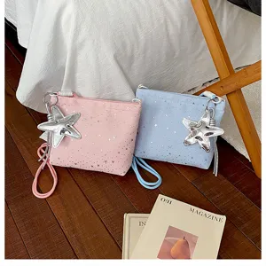 Casual women star print canvas shoulder bag cute crossbody bag with stylish silver star pendant
