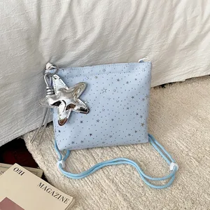 Women shoulder bag light blue star print crossbody bag casual cute daily handbag for ladies