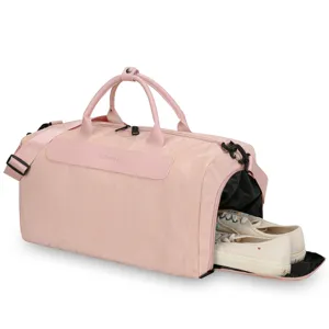 Pink travel duffel bag with separate shoe compartment waterproof gym sports bag for travel