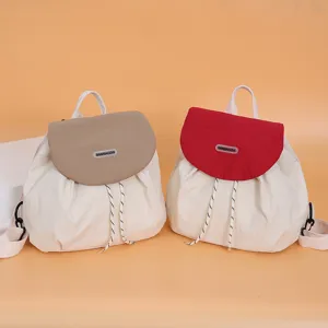Fresh color-blocking canvas backpack, stylish casual school bag for daily use and students.