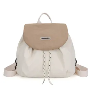 Stylish color-blocking casual backpack for women, lightweight canvas school bookbag.