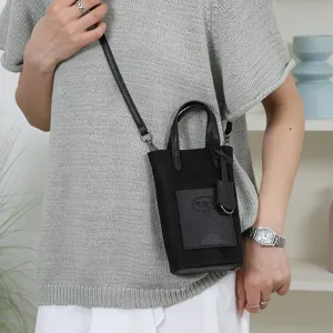 Women mini crossbody phone bag PU leather small bucket handbag chic shoulder purse top