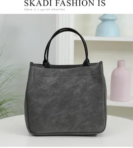 Sac a main elegant en cuir PU gris de grande capacite pour le travail quotidien et ecole.