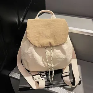 Korean Style Casual Canvas Backpack Large Capacity Contrast Color Stitching Travel School Bookbag For Women