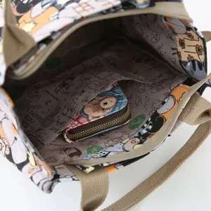 Canvas lunch tote bag interior detail showing spacious compartment and inner pocket design.