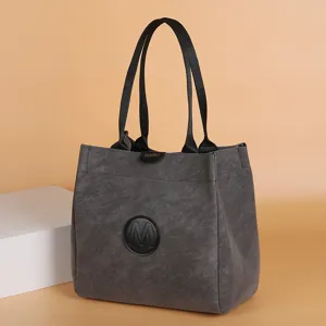 Women dark gray canvas bucket bag stylish casual handbag with dual handles for daily use