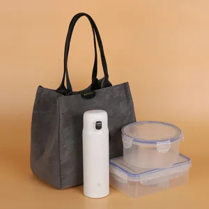 Casual stylish women handbag tote bag with thermos and lunch box set for daily work commute.