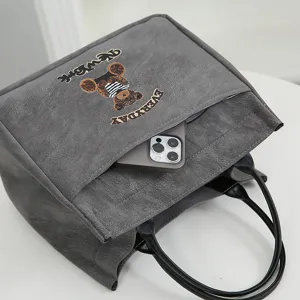 Sac a main elegant en cuir PU gris grande capacite cabas sac a dejeuner minimaliste.