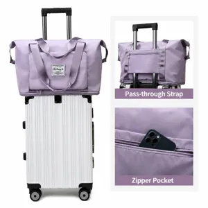 Grande borsa da viaggio per donna, borsa da palestra e bagaglio leggera con fascia per trolley.
