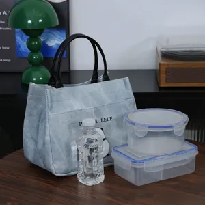 Insulated lunch bag with cute panda print, waterproof portable PU tote bag for daily use.