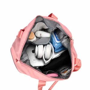 Large capacity pink women travel duffel bag fitness handbag with multiple compartments
