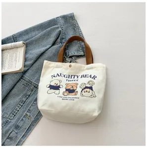 Canvas tote bag for women office worker shoulder handbag casual cute cartoon bear daily bag