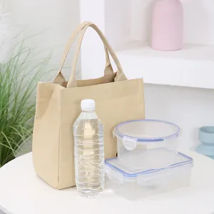 Canvas lunch bag for women, cute portable bento handbag, large capacity student meal prep tote.