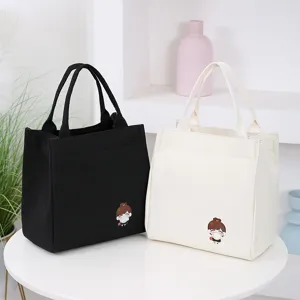 Japanese style canvas lunch bag large capacity cute tote bento handbag for women students