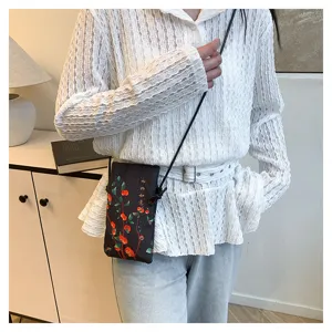 Women's Chinese style crossbody mobile phone bag with retro persimmon print design.