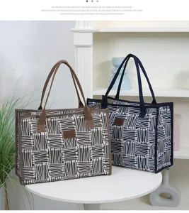 Fashionable large capacity canvas tote bag for women, casual geometric shoulder bag ideal daily.