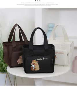 Large capacity canvas insulated lunch bag for commuting students minimalist waterproof tote bag style
