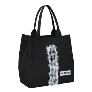 Black canvas tote bag stylish lunch handbag large capacity commuting casual hand bag