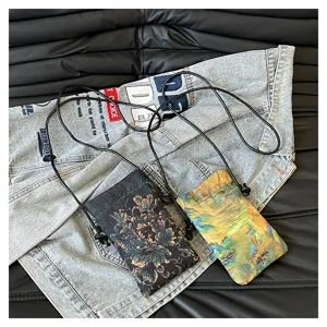 Trendy women mini crossbody phone bag vintage floral landscape art print for daily use style