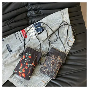 Chinese style small phone crossbody bag canvas retro floral print mini shoulder bag