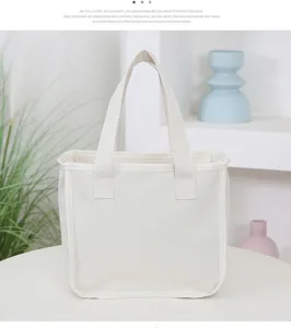 Minimalist canvas lunch tote bag, large capacity thickened commuter handbag for daily use.