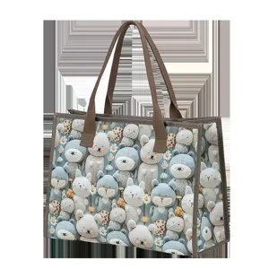 Damen Segeltuch Tote Bag, süßes Stricktier Print Handtasche, große Kapazität Freizeittasche.