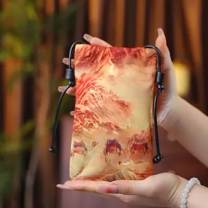 Women retro desert print drawstring mobile phone bag casual small pouch main view display