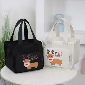 Insulated lunch bag cartoon print handbag large capacity thick bento bag for students and work