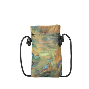 Vintage Chinese style landscape print crossbody phone bag for women casual daily use