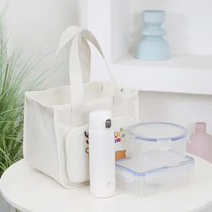 Insulated lunch bag canvas bento tote with cute cartoon print for office workers students