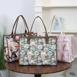Damen Casual Große Kapazität Oxford-Gewebe Tragetasche Süße Cartoon Tier Druck Handtasche Umhängetasche Pendler Tasche