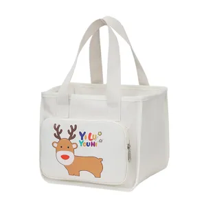 Insulated lunch bag cartoon printed canvas handbag for office workers and students large capacity.