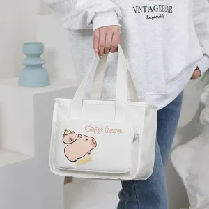 Large capacity canvas lunch bag, minimalist waterproof bento handbag for commuters and students.