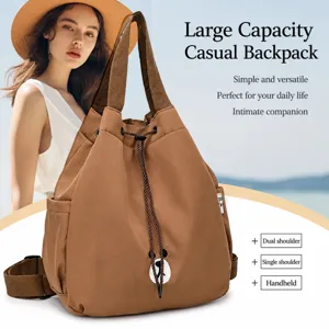 Large capacity canvas backpack for women, multi-function casual travel shoulder bag.