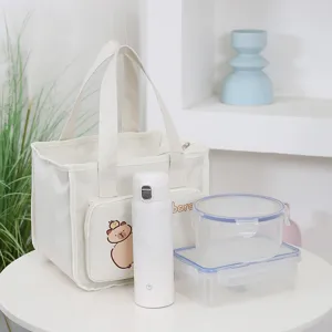 Large capacity canvas lunch bag for office workers and students, thick thermal tote.