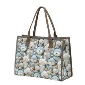 Freizeit Damen Segeltuch Tote Tasche mit süßem Stricktier Druck und großem Fassungsvermögen.