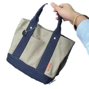 Japanese style canvas tote bag for women, multi-compartment casual handbag and daily purse.