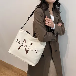 Casual canvas tote bag for women large capacity daily shoulder bag commuting handbag style