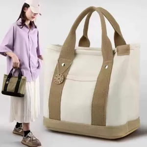 Women canvas tote bag casual handbag multi-layer bento bag daily commuting shoulder hand bag
