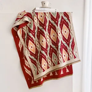 Écharpe jacquard géométrique rétro colorblock automne hiver châle chaud avec des franges.
