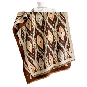 Écharpe en tricot jacquard géométrique vintage automne hiver châle chaud avec franges