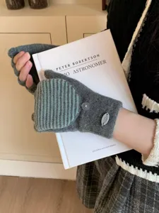Guanti lavorati a maglia senza dita con copertura a flip, comode manopole grigie invernali calde.